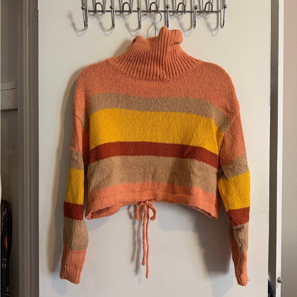 Lush Striped Turtleneck Cropped Sweater